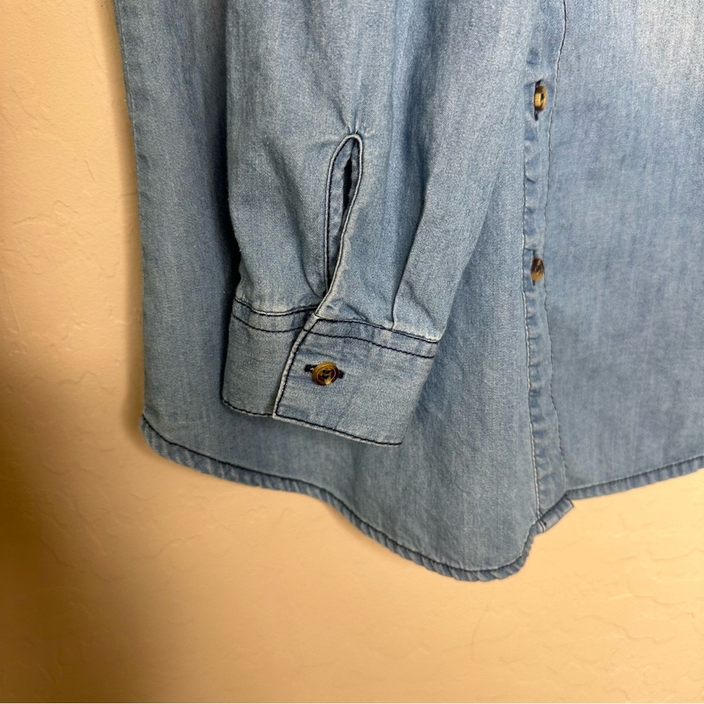 Denim Chambray Cold Shoulder Button Down Shirt, S… - image 6